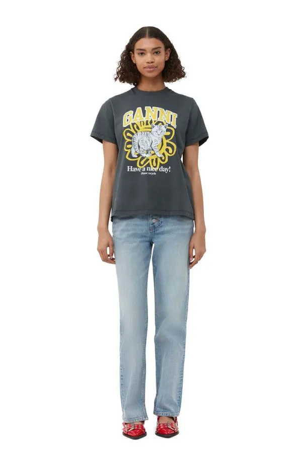 Clothing GANNI TShirts Relaxed Cat Tshirt Volcanic Ash