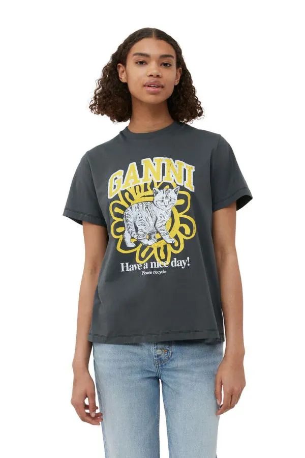 Clothing GANNI TShirts Relaxed Cat Tshirt Volcanic Ash Clothing GANNI TShirts Relaxed Cat Tshirt Volcanic Ash