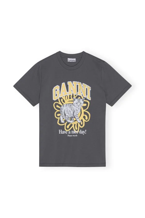 Clothing GANNI TShirts Relaxed Cat Tshirt Volcanic Ash Clothing GANNI TShirts Relaxed Cat Tshirt Volcanic Ash