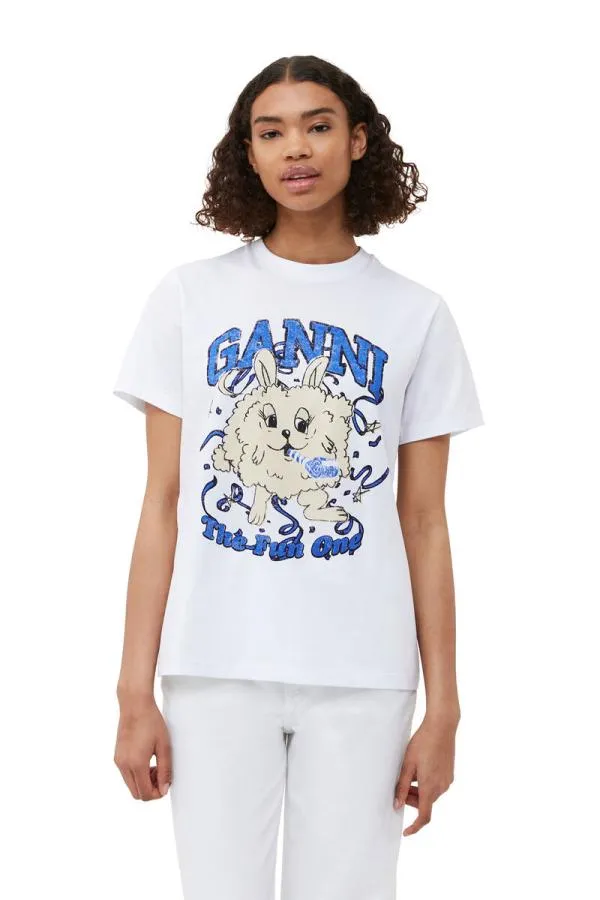 Clothing GANNI TShirts Relaxed Fun Bunny Tshirt Bright White Clothing GANNI TShirts Relaxed Fun Bunny Tshirt Bright White