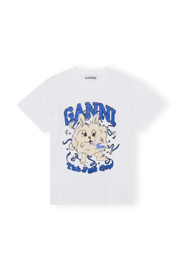 Clothing GANNI TShirts Relaxed Fun Bunny Tshirt Bright White Clothing GANNI TShirts Relaxed Fun Bunny Tshirt Bright White