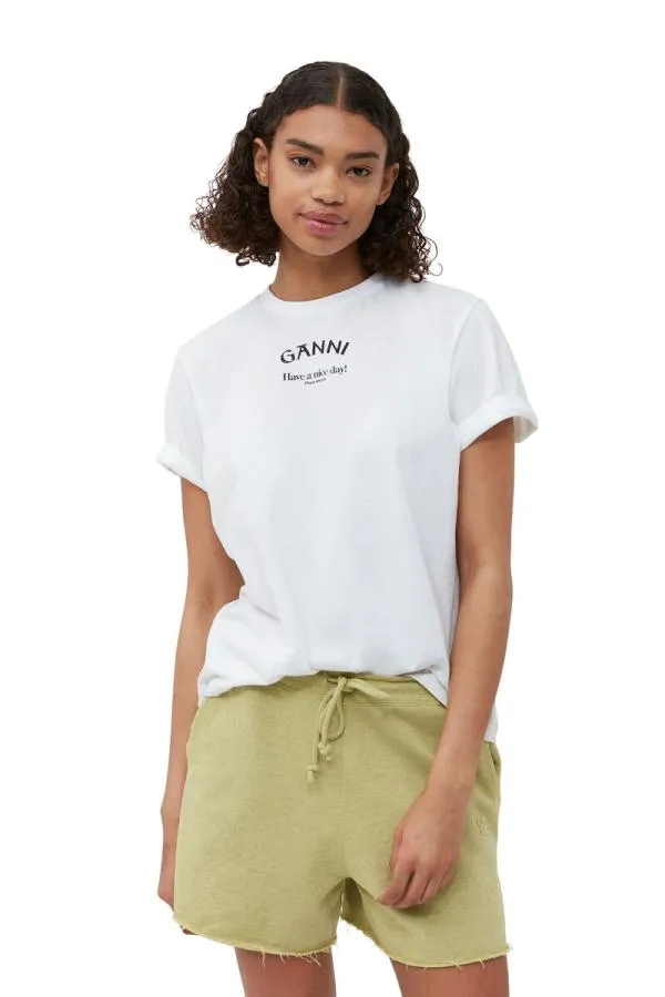 Clothing GANNI TShirts White Relaxed Oneck Tshirt Bright White Clothing GANNI TShirts White Relaxed Oneck Tshirt Bright White