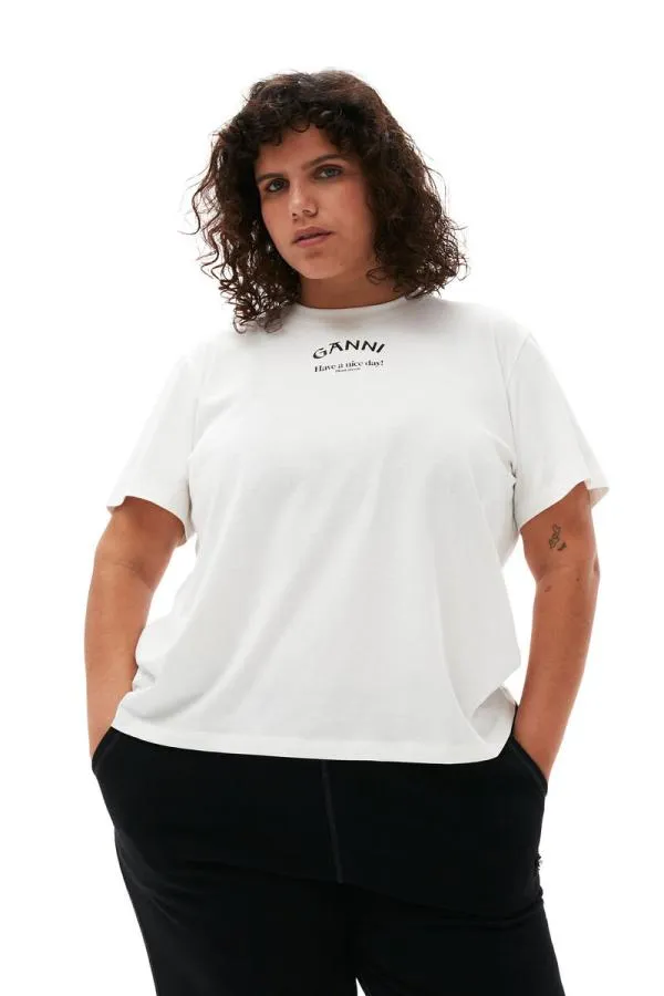 Clothing GANNI TShirts White Relaxed Oneck Tshirt Bright White Clothing GANNI TShirts White Relaxed Oneck Tshirt Bright White