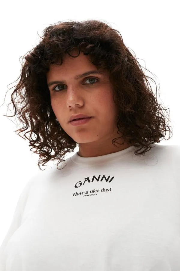 Clothing GANNI TShirts White Relaxed Oneck Tshirt Bright White Clothing GANNI TShirts White Relaxed Oneck Tshirt Bright White