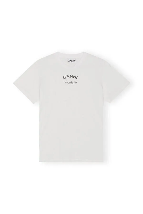 Clothing GANNI TShirts White Relaxed Oneck Tshirt Bright White Clothing GANNI TShirts White Relaxed Oneck Tshirt Bright White