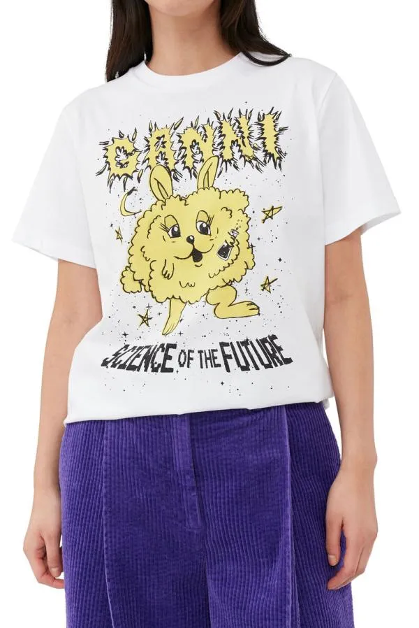 Clothing GANNI TShirts Yellow Relaxed Bunny Tshirt Bright White