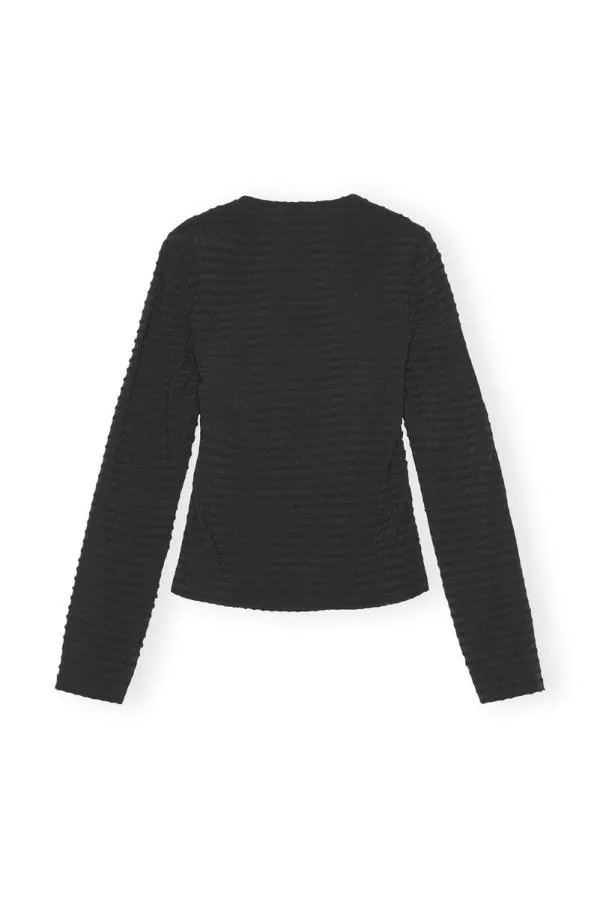 Clothing GANNI Tops Black Stretch Seersucker Blouse Black