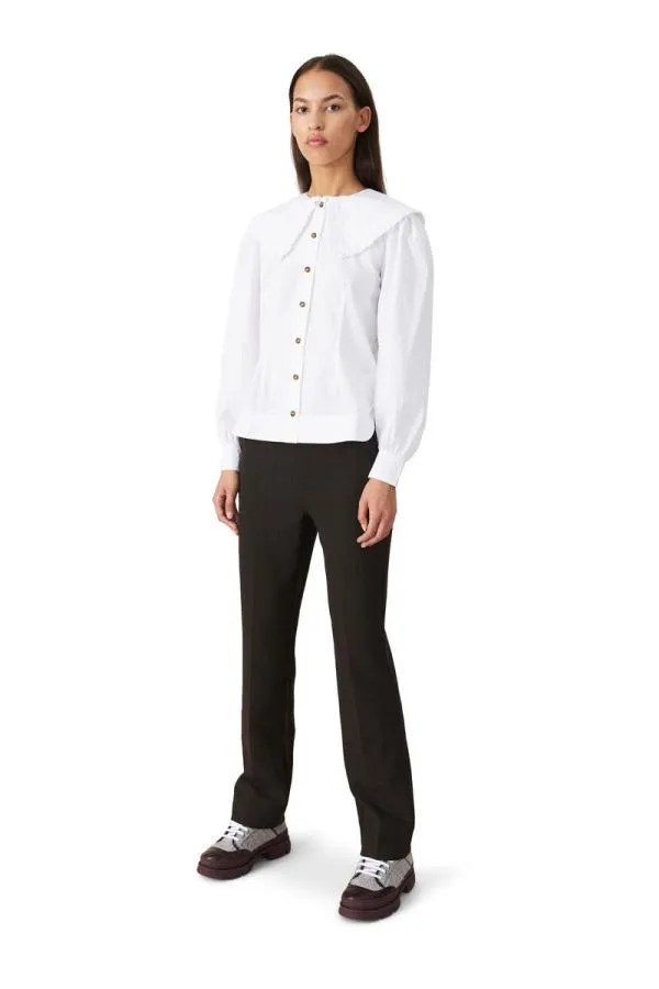 Clothing GANNI Tops Frill Collar Poplin Shirt Bright White