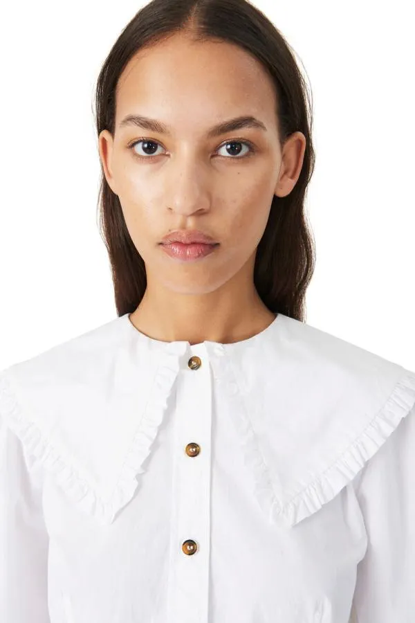 Clothing GANNI Tops Frill Collar Poplin Shirt Bright White