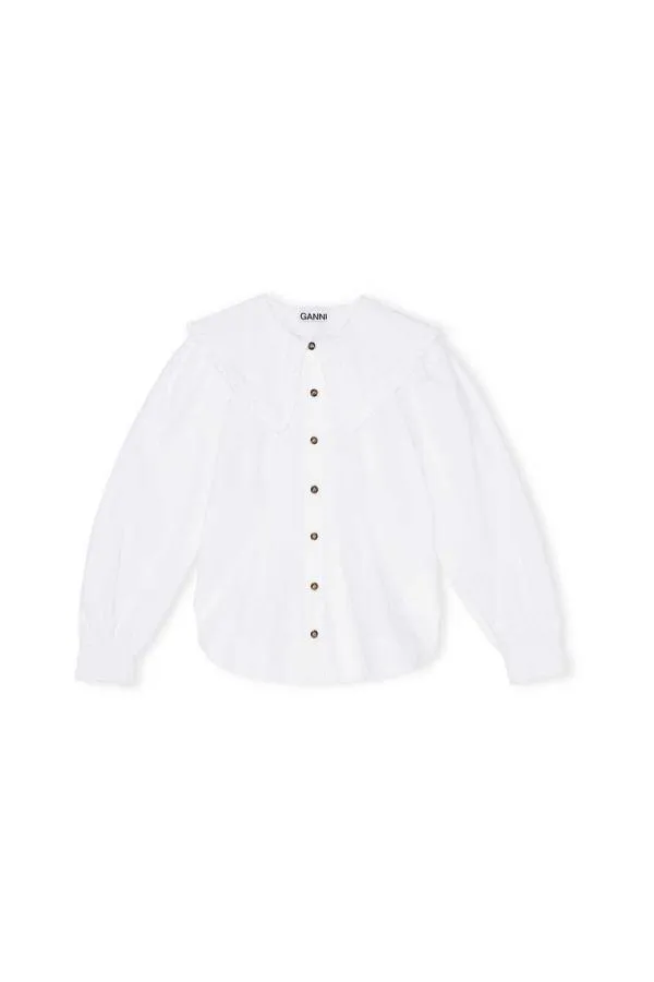Clothing GANNI Tops Frill Collar Poplin Shirt Bright White
