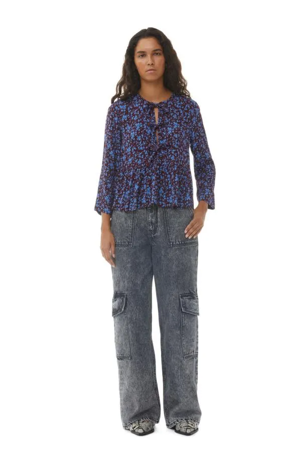 Clothing GANNI Tops Printed Crepe Peplum Blouse Port Royale Clothing GANNI Tops Printed Crepe Peplum Blouse Port Royale
