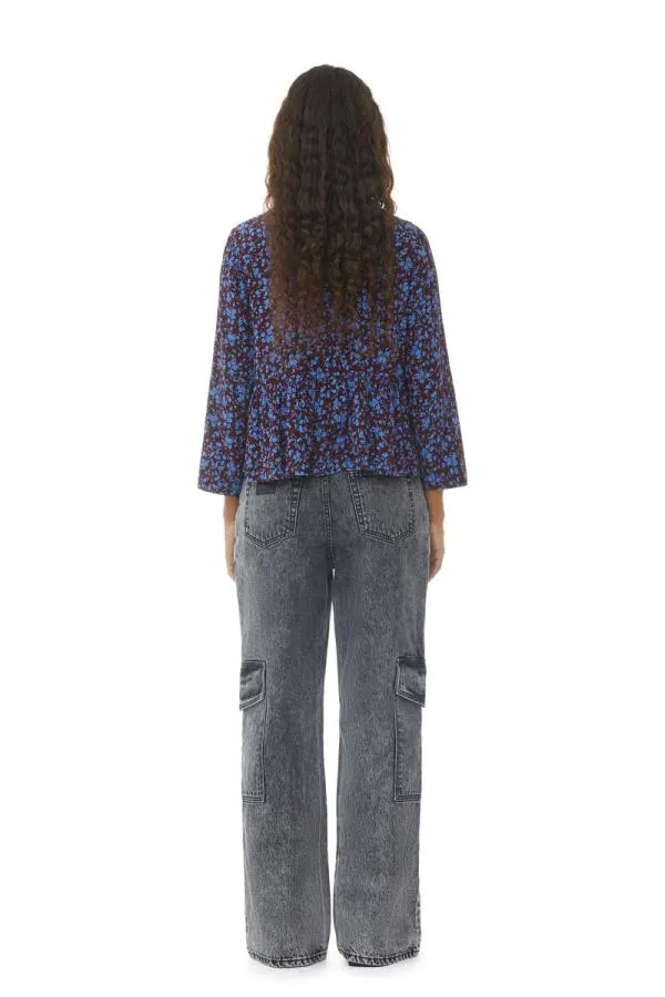 Clothing GANNI Tops Printed Crepe Peplum Blouse Port Royale Clothing GANNI Tops Printed Crepe Peplum Blouse Port Royale