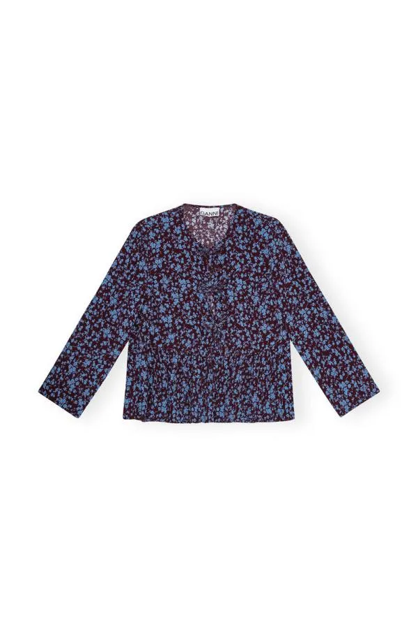 Clothing GANNI Tops Printed Crepe Peplum Blouse Port Royale Clothing GANNI Tops Printed Crepe Peplum Blouse Port Royale