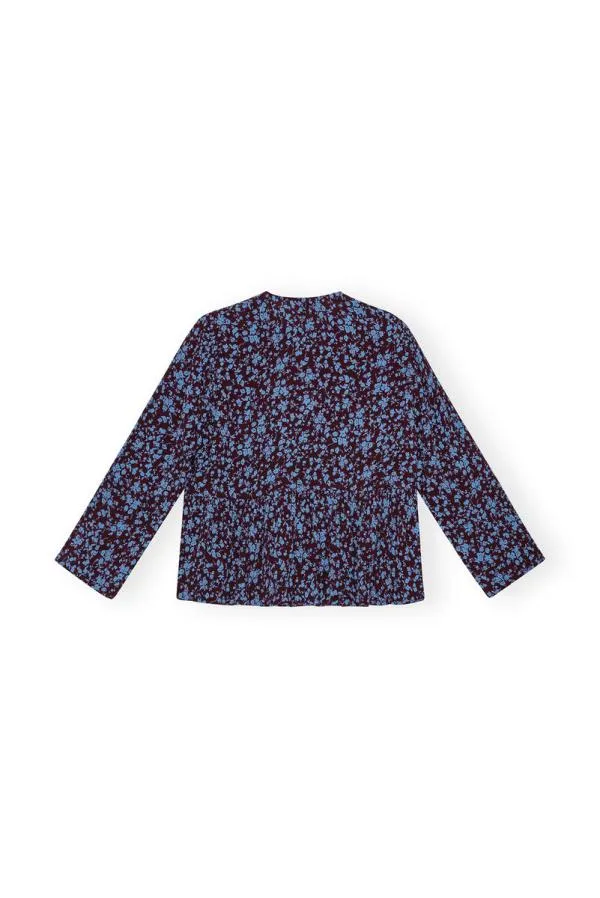 Clothing GANNI Tops Printed Crepe Peplum Blouse Port Royale Clothing GANNI Tops Printed Crepe Peplum Blouse Port Royale