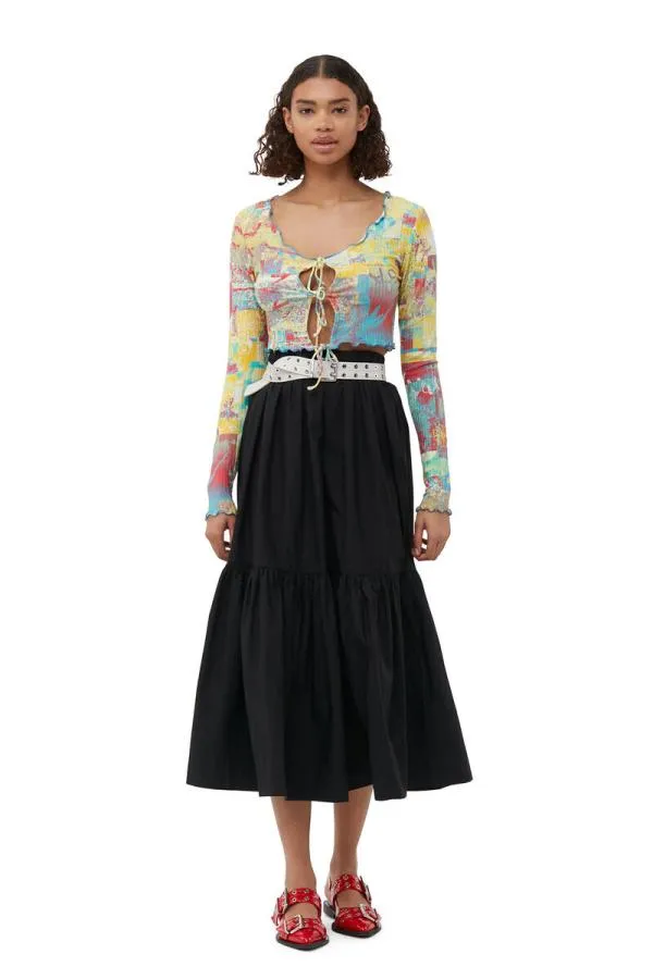 Clothing GANNI Tops Printed Rib Jersey Cropped Blouse Multicolour Clothing GANNI Tops Printed Rib Jersey Cropped Blouse Multicolour