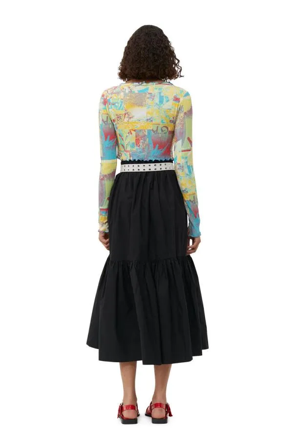 Clothing GANNI Tops Printed Rib Jersey Cropped Blouse Multicolour Clothing GANNI Tops Printed Rib Jersey Cropped Blouse Multicolour