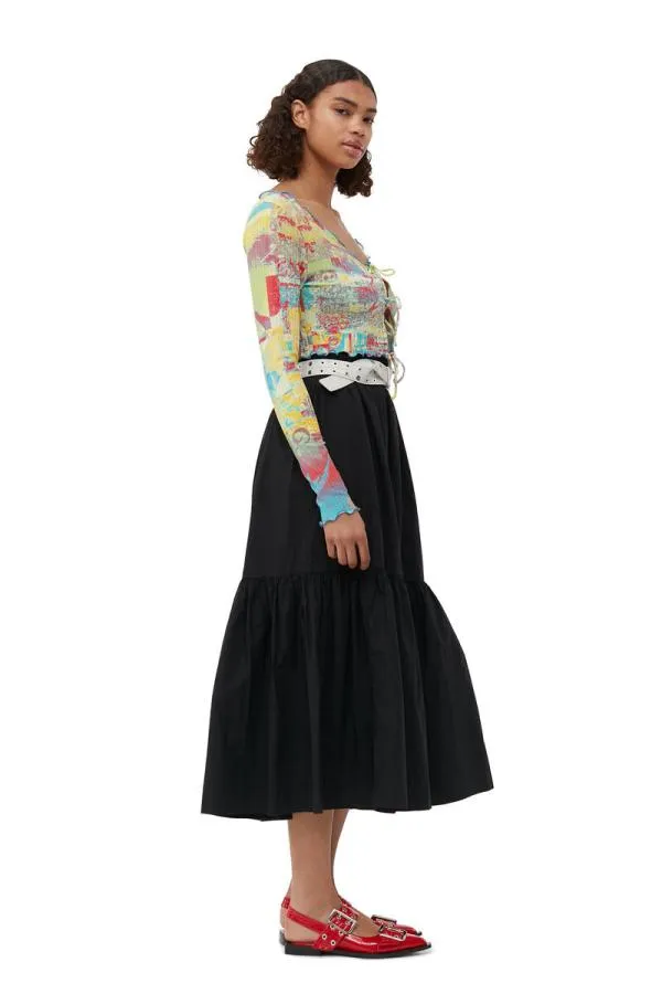 Clothing GANNI Tops Printed Rib Jersey Cropped Blouse Multicolour Clothing GANNI Tops Printed Rib Jersey Cropped Blouse Multicolour