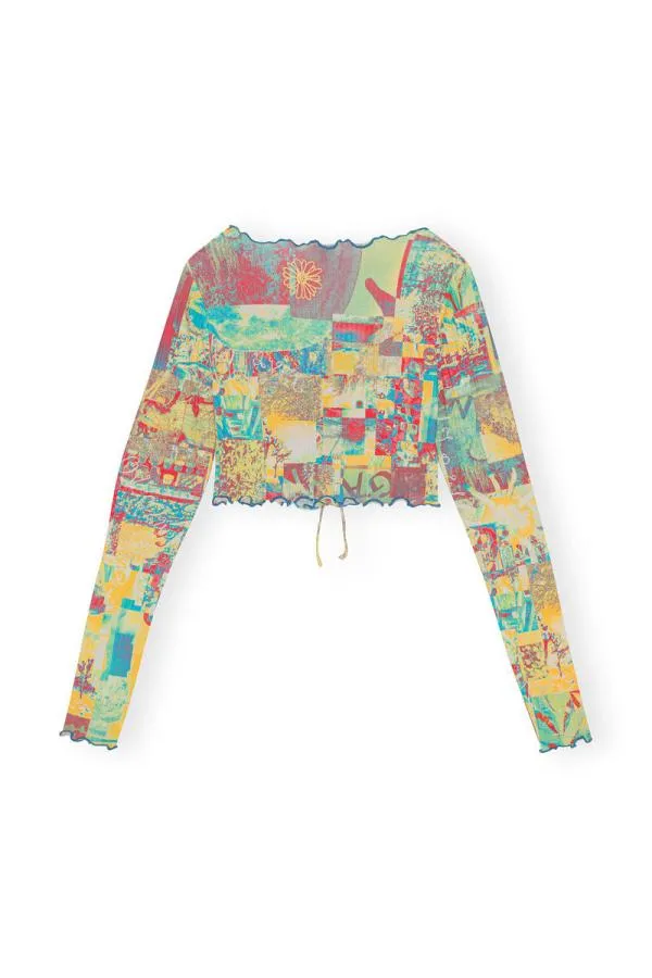 Clothing GANNI Tops Printed Rib Jersey Cropped Blouse Multicolour Clothing GANNI Tops Printed Rib Jersey Cropped Blouse Multicolour