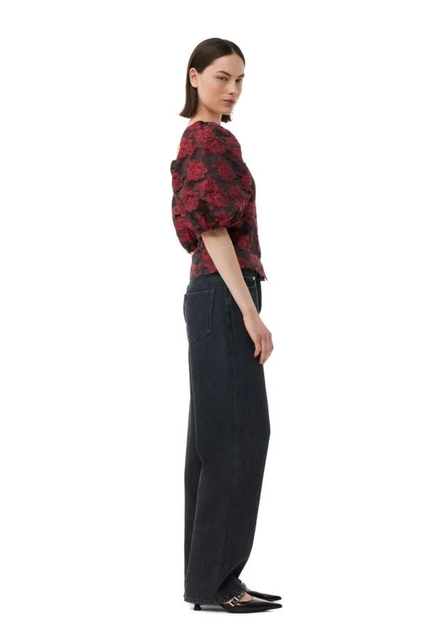 Clothing GANNI Tops Red Botanical Jacquard Fitted Blouse High Risk Red