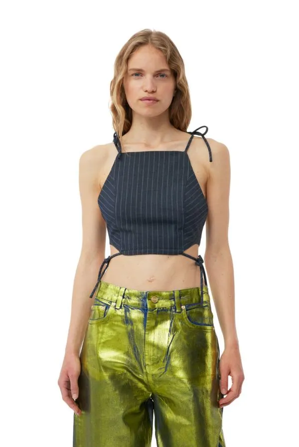 Clothing GANNI Tops Stretch Stripe String Top Gray Pinstripe