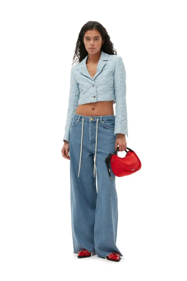 Clothing GANNI Trousers Heavy Denim Wide Drawstring Jeans Light Blue Stone