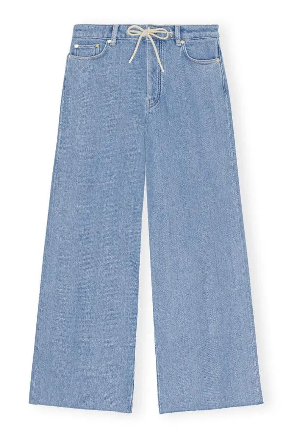 Clothing GANNI Trousers Heavy Denim Wide Drawstring Jeans Light Blue Stone Clothing GANNI Trousers Heavy Denim Wide Drawstring Jeans Light Blue Stone