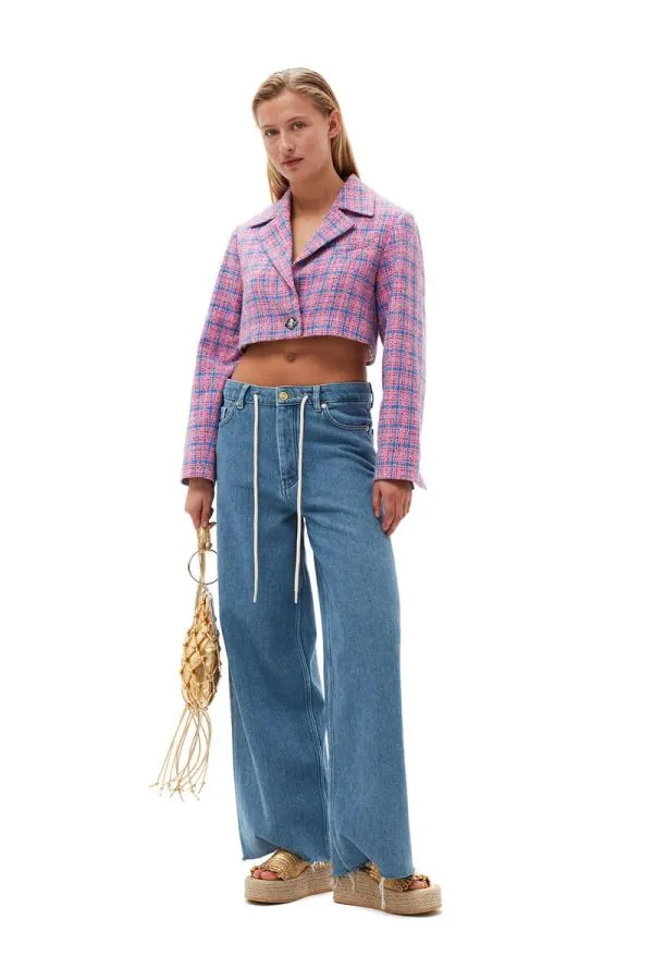 Clothing GANNI Trousers Heavy Denim Wide Drawstring Jeans Light Blue Stone Clothing GANNI Trousers Heavy Denim Wide Drawstring Jeans Light Blue Stone