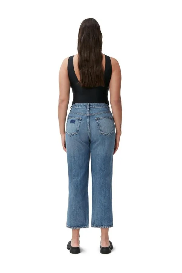 Clothing GANNI Trousers Rigid Denim Misy Cropped Mid Blue Vintage