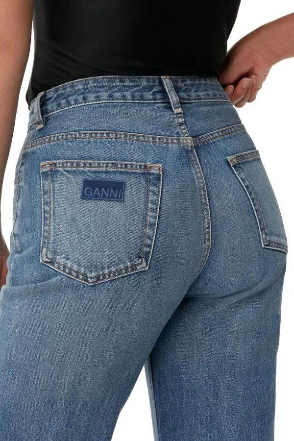 Clothing GANNI Trousers Rigid Denim Misy Cropped Mid Blue Vintage