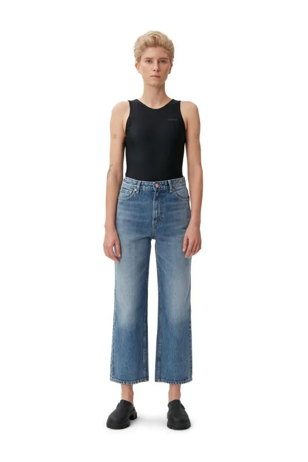 Clothing GANNI Trousers Rigid Denim Misy Cropped Mid Blue Vintage