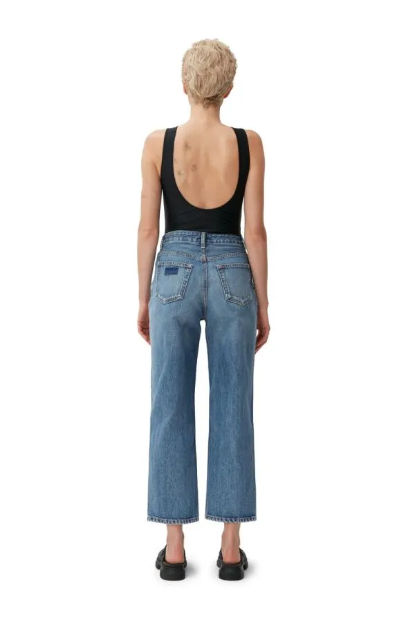 Clothing GANNI Trousers Rigid Denim Misy Cropped Mid Blue Vintage