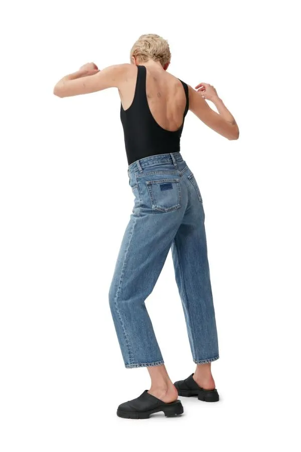 Clothing GANNI Trousers Rigid Denim Misy Cropped Mid Blue Vintage