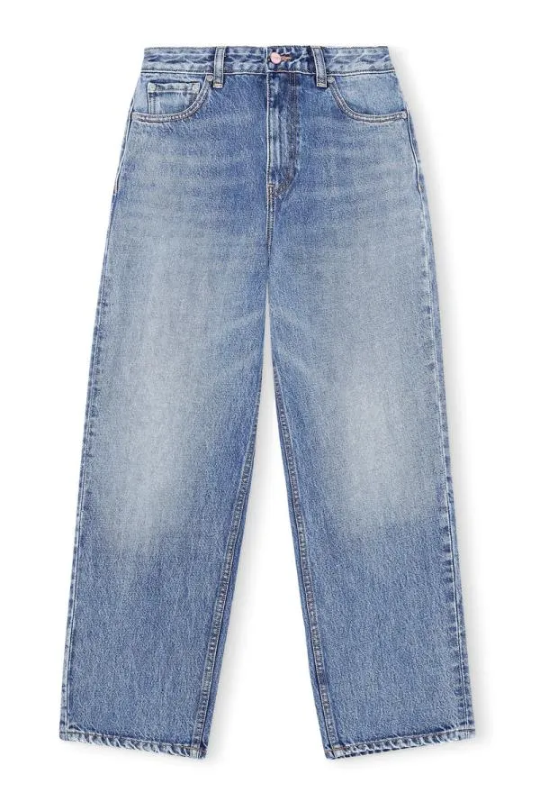 Clothing GANNI Trousers Rigid Denim Misy Cropped Mid Blue Vintage