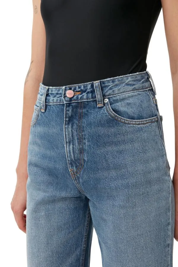 Clothing GANNI Trousers Rigid Denim Misy Cropped Mid Blue Vintage