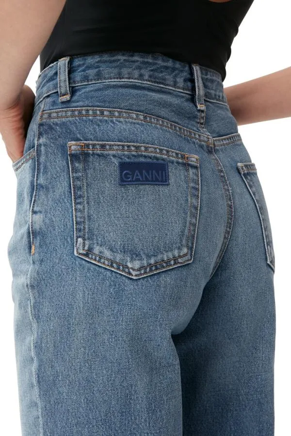 Clothing GANNI Trousers Rigid Denim Misy Cropped Mid Blue Vintage