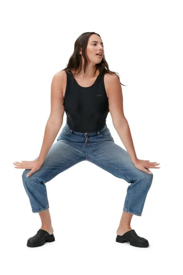 Clothing GANNI Trousers Rigid Denim Misy Cropped Mid Blue Vintage