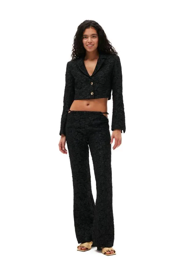 Clothing GANNI Trousers Stretch Jacquard Flared Trousers Black