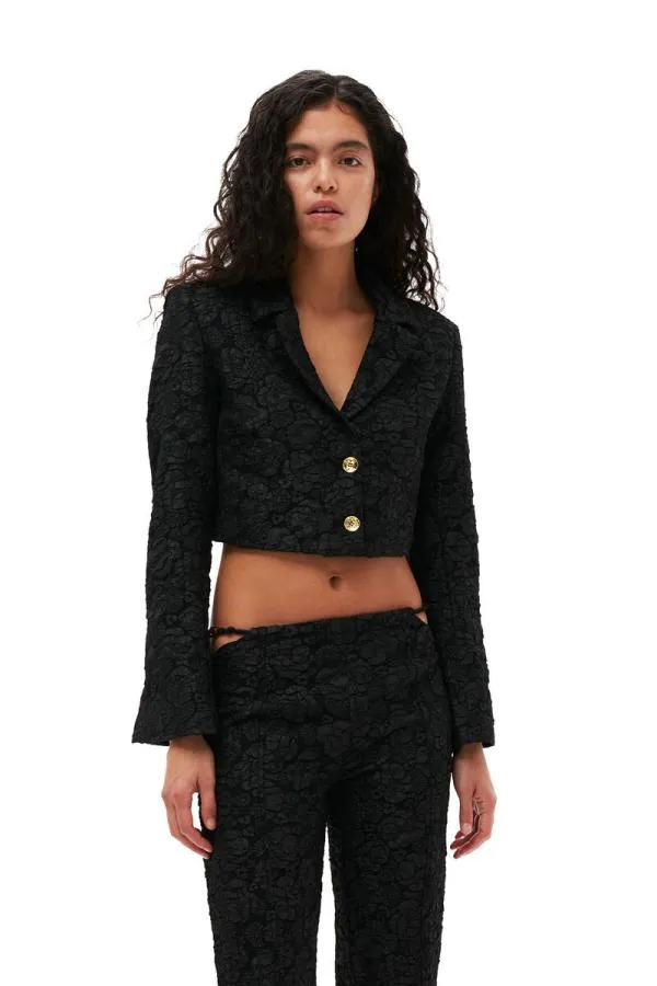 Clothing GANNI Trousers Stretch Jacquard Flared Trousers Black Clothing GANNI Trousers Stretch Jacquard Flared Trousers Black