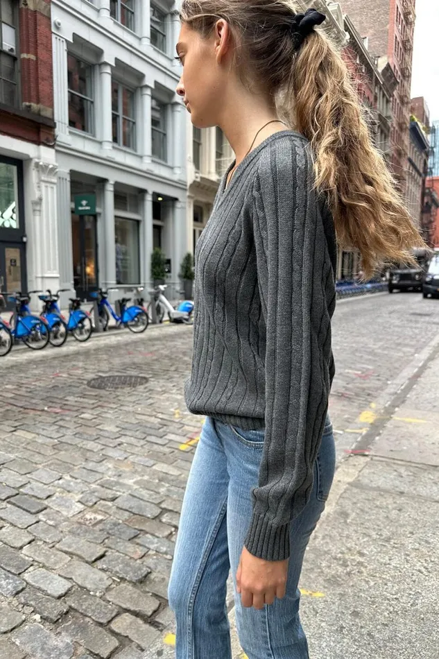 Clothing Ida Cotton Cable Knit VNeck Sweater Brandy Melville SWEATERS