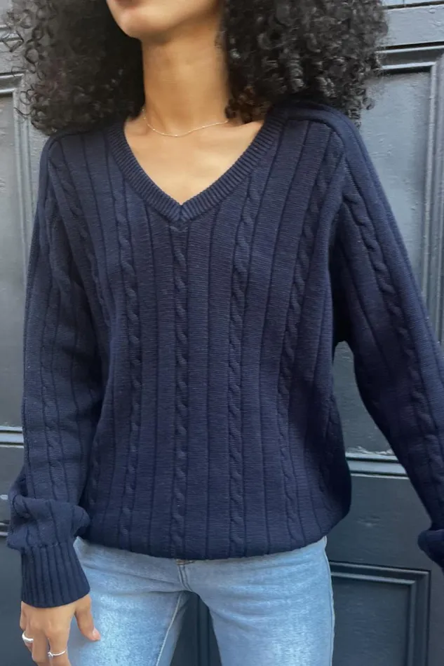 Clothing Ida Cotton Cable Knit VNeck Sweater Brandy Melville SWEATERS