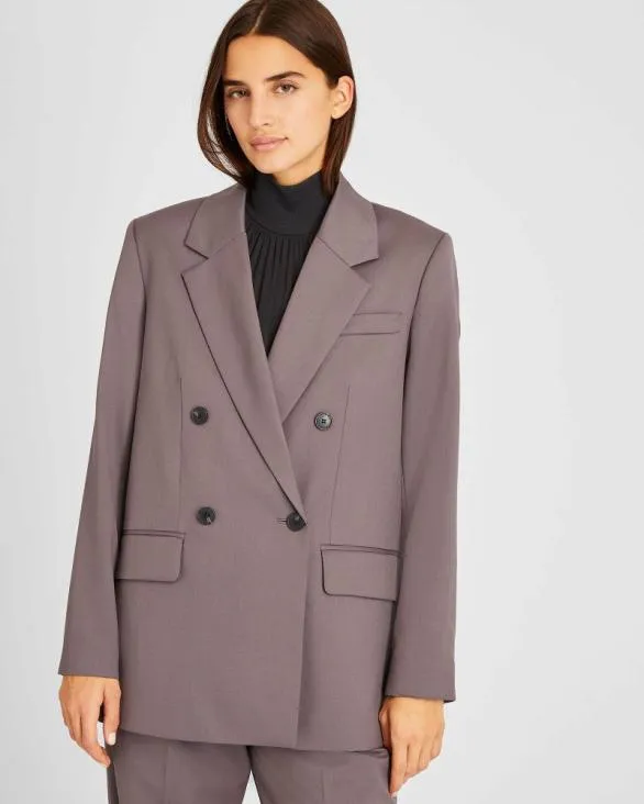 Club Monaco Blazers and Suiting Lightweight Wool Relaxed Double Breasted Blazer Dark Purple 8211 Women