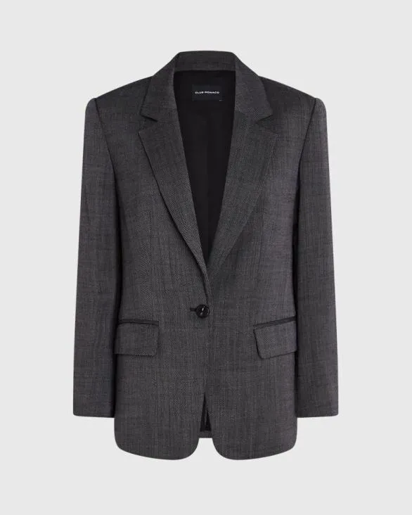 Club Monaco Blazers and Suiting Relaxed Wool Twill Blazer Charcoal 8211 Women