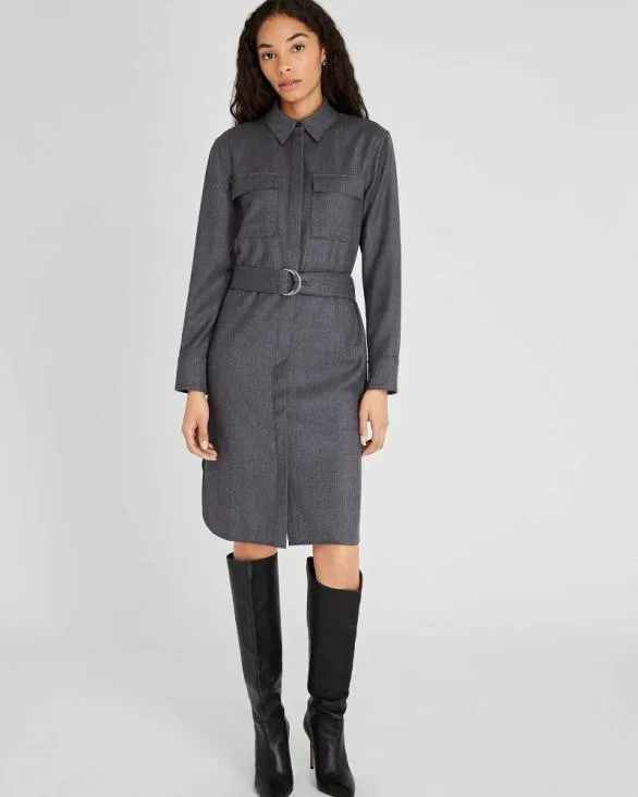Club Monaco Dresses and Jumpsuits Wool Flannel Midi Shirt Dress Dark Grey Mix 8211 Women