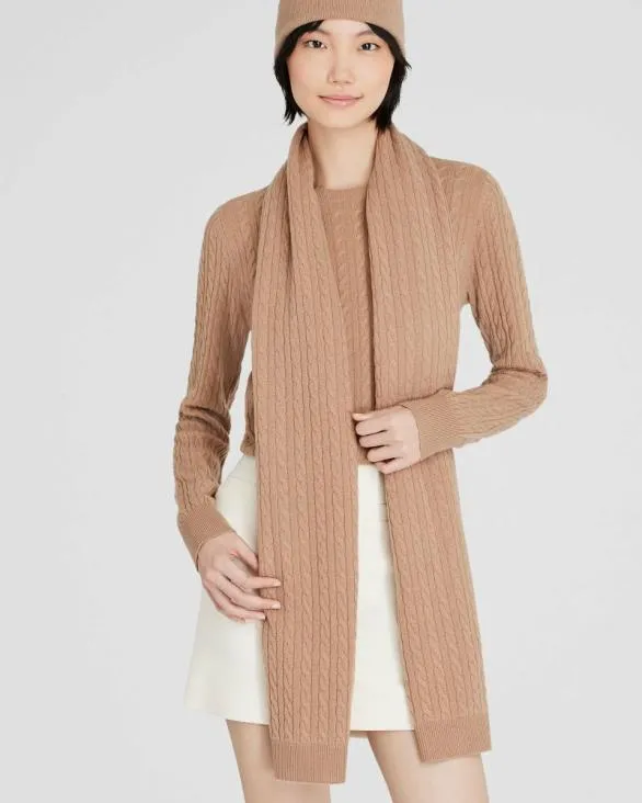 Club Monaco Hats Scarves and Gloves MiniCable Cashmere Scarf Camel 8211 Women