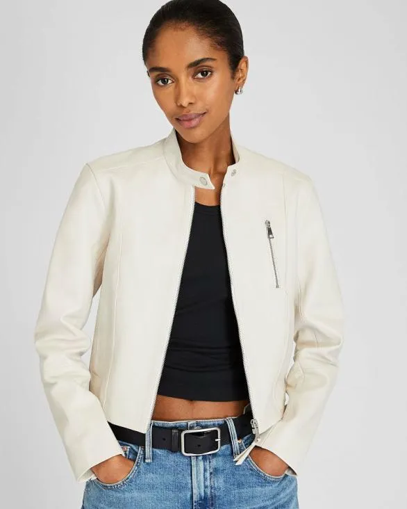 Club Monaco Jackets and Coats Band Collar Cropped Leather Jacket Off White 8211 Women Club Monaco Jackets and Coats Band Collar Cropped Leather Jacket Off White 8211 Women