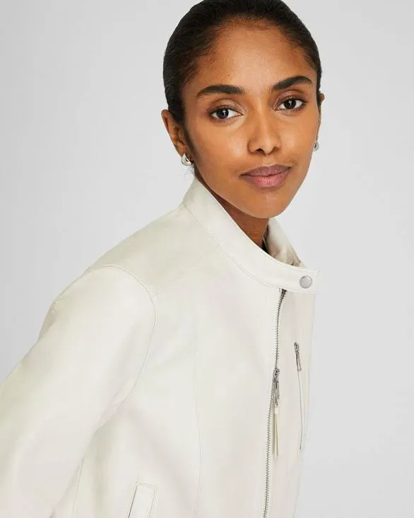 Club Monaco Jackets and Coats Band Collar Cropped Leather Jacket Off White 8211 Women