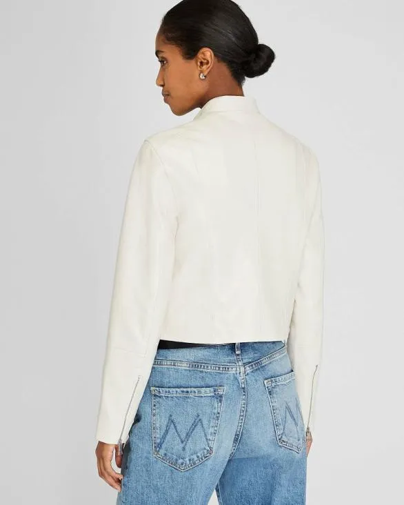 Club Monaco Jackets and Coats Band Collar Cropped Leather Jacket Off White 8211 Women