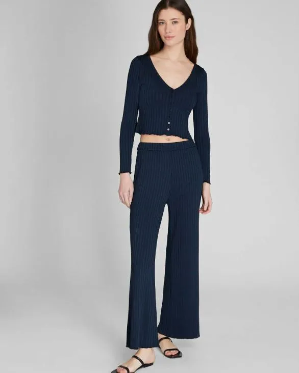 Club Monaco Pants Shiny Wide Rib Full Length Pant Navy 8211 Women