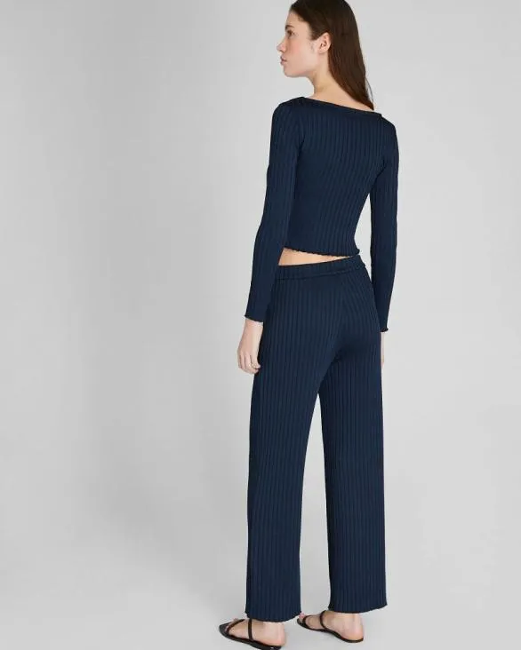 Club Monaco Pants Shiny Wide Rib Full Length Pant Navy 8211 Women