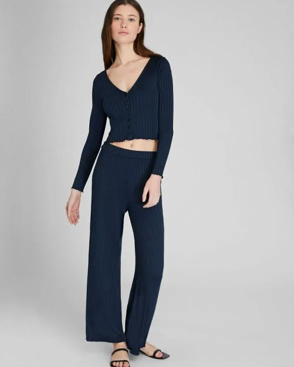 Club Monaco Pants Shiny Wide Rib Full Length Pant Navy 8211 Women